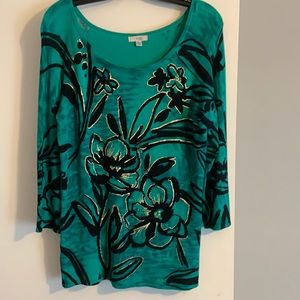 CACHE beautiful green/black knit top size M
